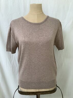 Basic Editions Vintage Sweater Top-Tan/Taupe-Short Sleeve-Round Neck-Acrylic-S